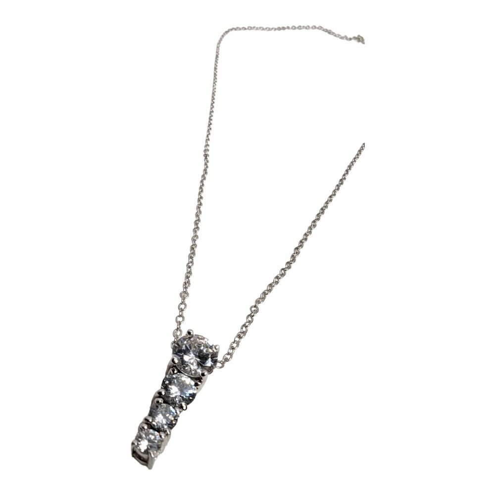 4 Round Cut CZ Cubic Zirconia Stones Pendant Silver Tone Chain Box Necklace - Picture 2 of 5